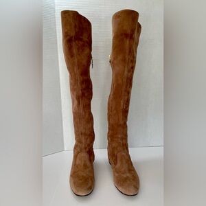 L’Autre Chose Blush Suede Knee High Boots Block Heel Side Zip 37.5